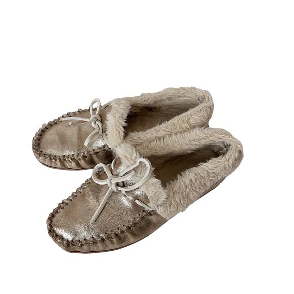 J. Crew Gold Metallic Slipper Moccasins Sz 7 - Picture 3 of 7